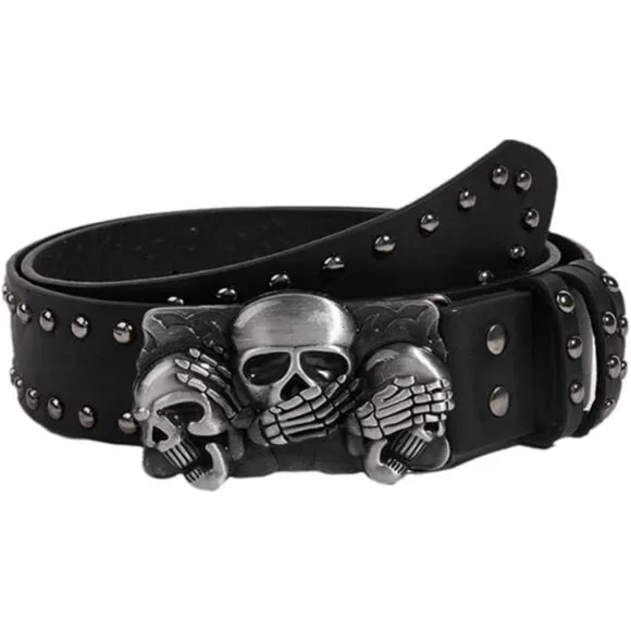 Mens Belt Leather Skull Buckle Belt - Picture 7 of 7